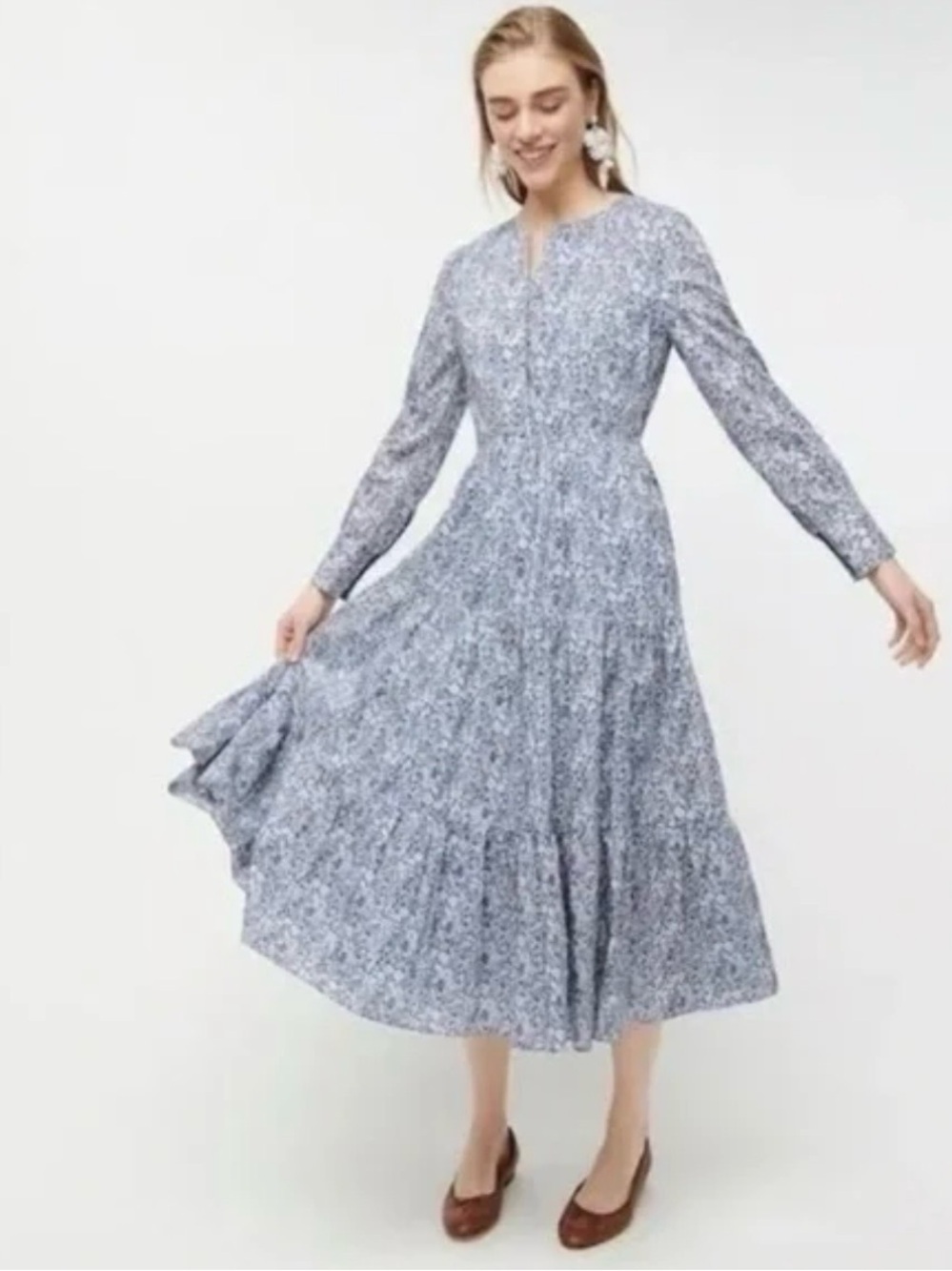 J Crew x Liberty Long Tiered Dress Liberty® June's Meadow Ditzy Floral Midi 2